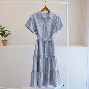 [잇수다] 루샵 포켓 데님 카라 반팔 셔츠 캉캉 롱 원피스