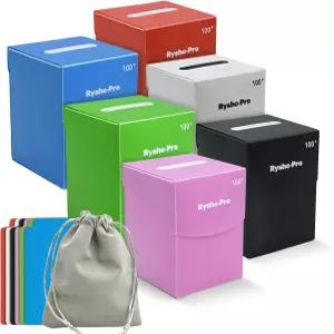 6개의 칸막이와 1개의 주사위 가방이 있는 RyshePro 6팩 대형 카드 덱 박스 100개 이상의 더블 슬리브 표준