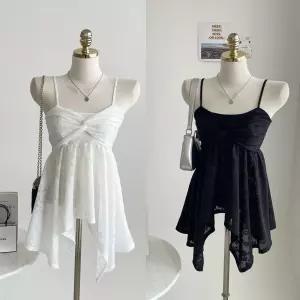 로맨틱 무드 플라워 프릴 볼륨 끈나시 탑 블라우스 E395 볼륨꽃원피스BL