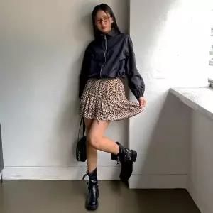 [하프클럽/]여자 호피 잔주름 허리밴드 미들 쁘띠 스커트