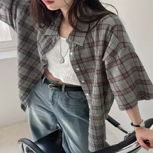 [제작] 크레오 리얼루즈핏 체크 반팔 셔츠 87462 빅사이즈 여성의류