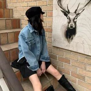 [하프클럽/옷자락]여자 빈티지 컷팅 언발 세미 크롭 청자켓