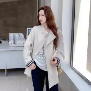 하프 빈티지 슬림핏 코트 트렌치코트 케이프 체크 원버튼 봄코트 여자하프코트 ible1