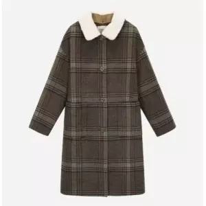 [백화점상품] 써스데이아일랜드 롱 원피스 체크 털카라 탈부착 코트 간절기