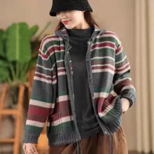 니트 가을 여자후드가디건 꽃사 후드 스웨터 스트링 짜임 밑단 카디건 ible3