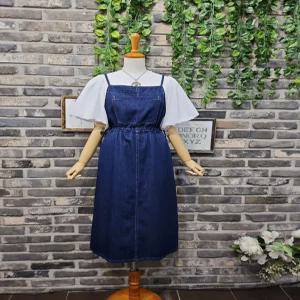 양옆 스트링 포켓 끈나시 데님 청 원피스