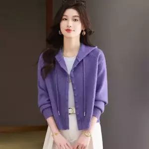 니트 카디건 봄가을 빅사이즈 위에 후드 여자후드가디건 상의 ible3