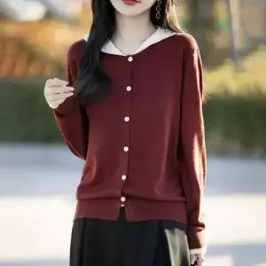 니트 페이크 투피스 쇼트 카디건 스웨터 후드 여자후드가디건 상의 ible1