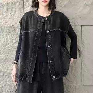 데님 빈티지 여자후드가디건 톱 조끼 카디건 민소매 레이어드 후드 ible1