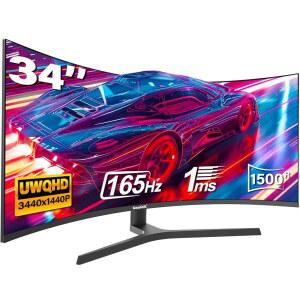 GAWFOLK 34인치 울트라와이드 커브드 게이밍 모니터 1500R PC 화면 UWQHD 3440X1440 165HZ 컴퓨터 화면 프리싱크 다방향 조절 가능한 베이스 제공