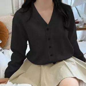 키밍 오피스룩 간절기 여성가디건 학생 브이넥 포켓 니트 교복 스쿨 단체복여자 가을 코트 오버핏 간가디건