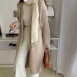 니트 롱가디건 봄가을 간절기 가볍게 걸치는 꾸안꾸 단추없는 가디건 노카라 캐주얼 직장인 여성 없는 패션