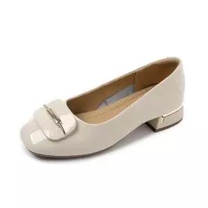 여성용 슬림핏 가보시 빅사이즈 단화 에나멜 광택 리얼가죽 엄마구두 플랫 봄가을 CH1