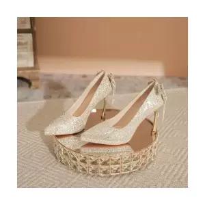 여성 리본 스틸레토 여주인공 힐 단화 큐빅 웨딩 스팽글 슈즈 프렌치 크리스탈 하이힐 OP5