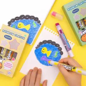 어린이 아동 레인보우 크레파스 크레용 4컬러 세트색칠놀이 공부 아기 유아 제작 베이비 미니색연필