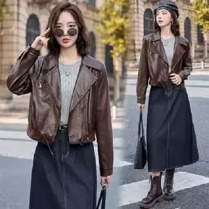 엘럽 가을 빈티지 캐주얼 여친 가죽 자켓 쁘띠 쇼트 코트 PU 원템3