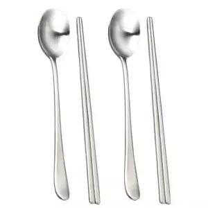 숟가락젓가락세트 심플한 샤틴 무광 수저 젓가락 세트 2벌 1P 커트러리 스텐숟가락세트