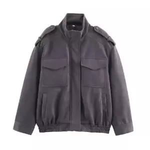 엘럽 여친 코트 트렌드 점퍼 가죽 투톤 야구 집업 하이넥 긴팔 박템1