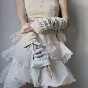 장갑워머 여성 리본 포인트 포카 포장 팔토시 니트 핸드 워머 손목 팔 장갑 암워머 운