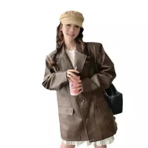 빈티지 오버핏 눈꽃카페 정장넥 여성자켓 싱글 코코자 코트 가죽 MF1