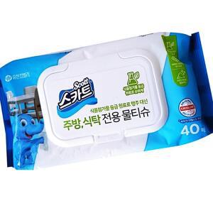 스카트 식탁 전용티슈 캡형 40매 x 4개 학교 관공서 청소용티슈 리필 청소포 티슈 알뜰한 주방 물걸레