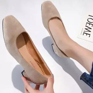 여성 스웨이드 소재 세련스타일 로우굽 펌프스힐