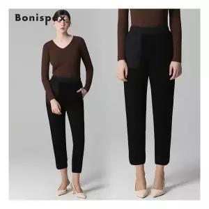 보니스팍스 우븐 배색 허리 스트링 저지 팬츠