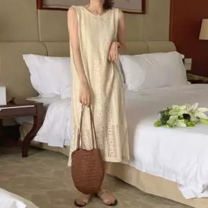 펀칭 내추럴 여성 레이스 나시 롱 원피스 LED-250140