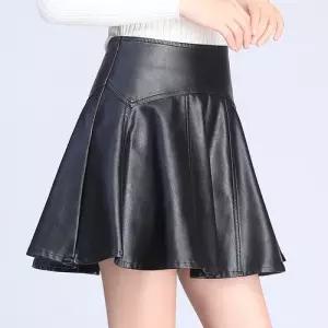 여자 스커트 미니 PU가죽 A라인 주름 OOTD1