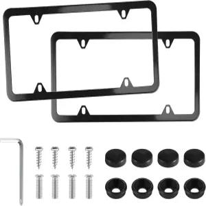 리브티 4홀 스테인리스 스틸 번호판 프레임 2 PCS 자동차 커버 차량용 볼트 와셔 캡이 있는 외장 액세서리