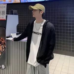 남성 니트 댄디 집업 후드 얇은 펀칭 카디건 톱 위에 봄여름 M스포2