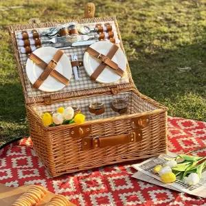 한강공원 라탄 피크닉 A. 서류 바구니 식기 가방 핸들 세트 4인 싱글