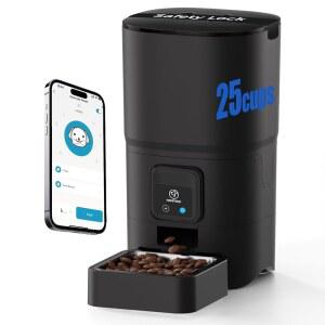 PAPIFEED 2.4G WiFi 자동 고양이 사료 공급기, 원격 급식을 위한 APP 제어 기능이 있는 6L/25컵 반려동물 쉽게 청소할 수 있도록 분리 가능, 알렉사가 포함된