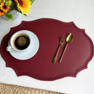 ( )테이블 셋팅 가죽 방수 식탁 티 매트 깔개 패드 레드