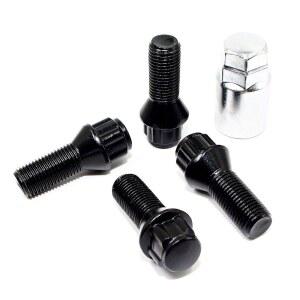 BMW 미니 팩토리 OEM 또는 애프터마켓 휠용 베리텍 14x1.25mm 블랙 휠 볼트 잠금 장치 28mm 생크 길이 원뿔형 시트 4개 세트