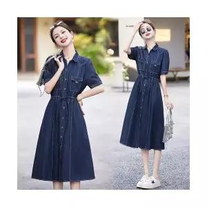 원피스 데님 여성 빈티지 여름 캐주얼 진청 독보적인예쁨 청치마 프렌치 반팔 A라인 이 인기2