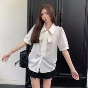 반팔티셔츠 반팔티 셔츠 카라 하객룩 데일리 여름 고급 리본 블라우스 오피스룩 여성 반팔