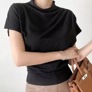 여성반팔티 블라우스 여자반팔티 블랙 숄더 셔링 여름반팔티 여자반팔티 여성반팔티