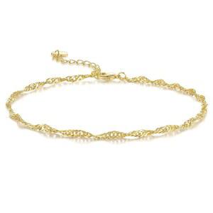 여성 KYAYE 14K 골드 발찌 발목 팔찌 싱가포르 체인 부드러운 리플 모방