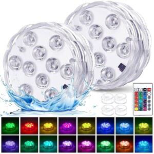 이미아 온수 욕조 조명 - 연못, 장식, 파티, 스파, 수족관을 위한 리모컨 및 흡입 컵이 있는 2팩 RGB 컬러 배터리 구동 LED