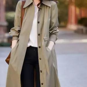 여성 출근룩 셔츠형 간절기용 클래식 베이직 롱코트
