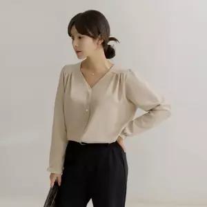 [66-110] 도벤 셔링 브이 밴딩 프릴 블라우스