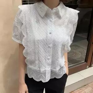 페니카 순면 펀칭 레이스 카라 블라우스_M4718