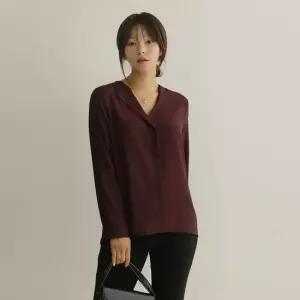 [66-120] 하조 절개 심플 브이 단작 블라우스