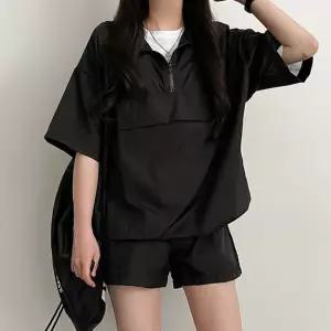 반집업 바람막이 트레이닝 세트 여성 루즈핏 반팔 셋캐주얼코디 운동복 편한 스트릿패션 루즈 가벼운소재