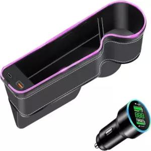USB+C 고속 충전기가 장착된 7가지 컬러 LED 카시트 갭 충전기 포켓 카갭 정리함 저장장치 2023 콘솔 사이드 시트 조수석 측(블랙승객 Black-passenger side