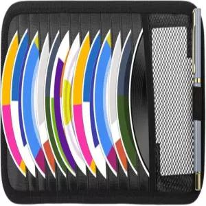 자동차용 타이섬 CD 바이저 홀더 정리함 대용량 케이스 자동차 선 DVD 보관 슬리브 1개 메쉬 포켓 펜 및 신축성 스트랩(블랙) 포함 Grey