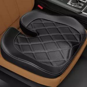 운전용 ZIKEE 가죽 카시트 쿠션 테일본 및 허벅지 인체공학적 이중 메모리 폼 시트 넓은 시야를 위한 업사이드 백 문지르지 않고 청소하기 쉬운 커버 미끄럼 방지 기능