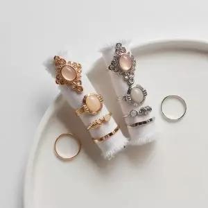 [하프클럽/]렌트나 세트 한국어 미니 팬던트 코인 무광 골드 링