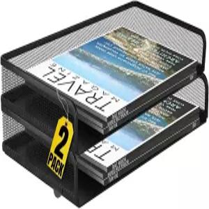 1InThe Office 책상 트레이 스태커블 법률 블랙 와이어 메시 측면 적재 종이 정리함 2팩